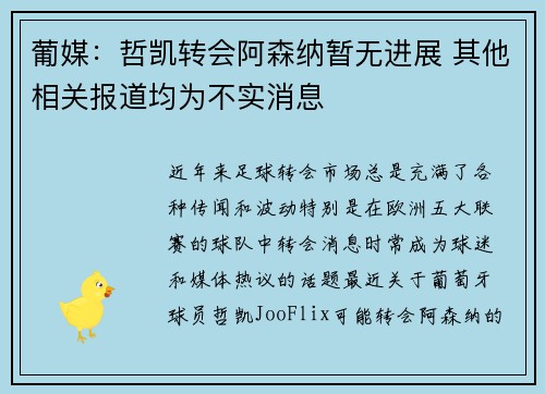 葡媒：哲凯转会阿森纳暂无进展 其他相关报道均为不实消息