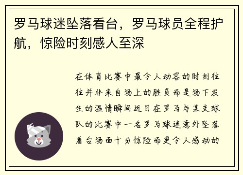 罗马球迷坠落看台，罗马球员全程护航，惊险时刻感人至深